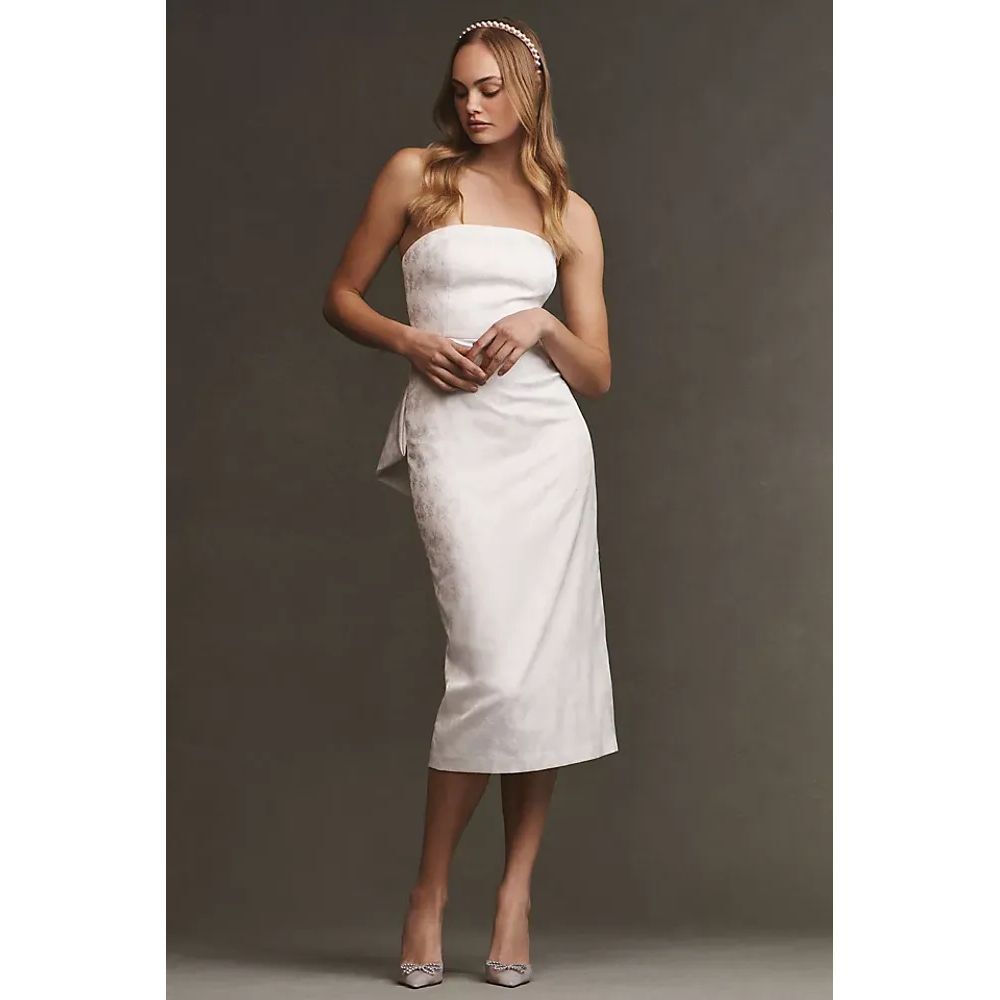 Sachin & Babi Ivory Gemma Strapless Bow Back Stretch Jacquard Midi Dress
